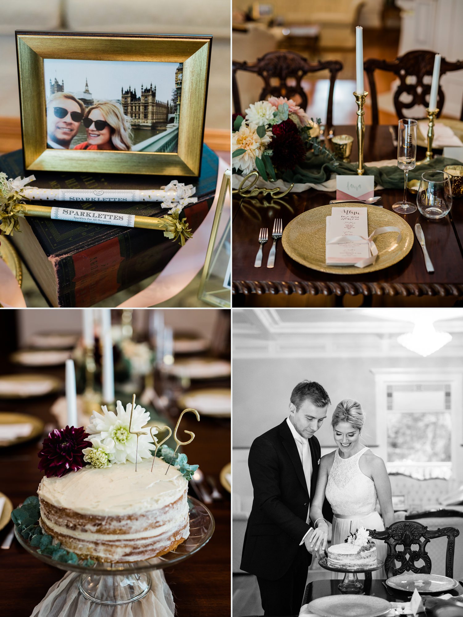 wedding couple cutting the cake at ashford mansion
