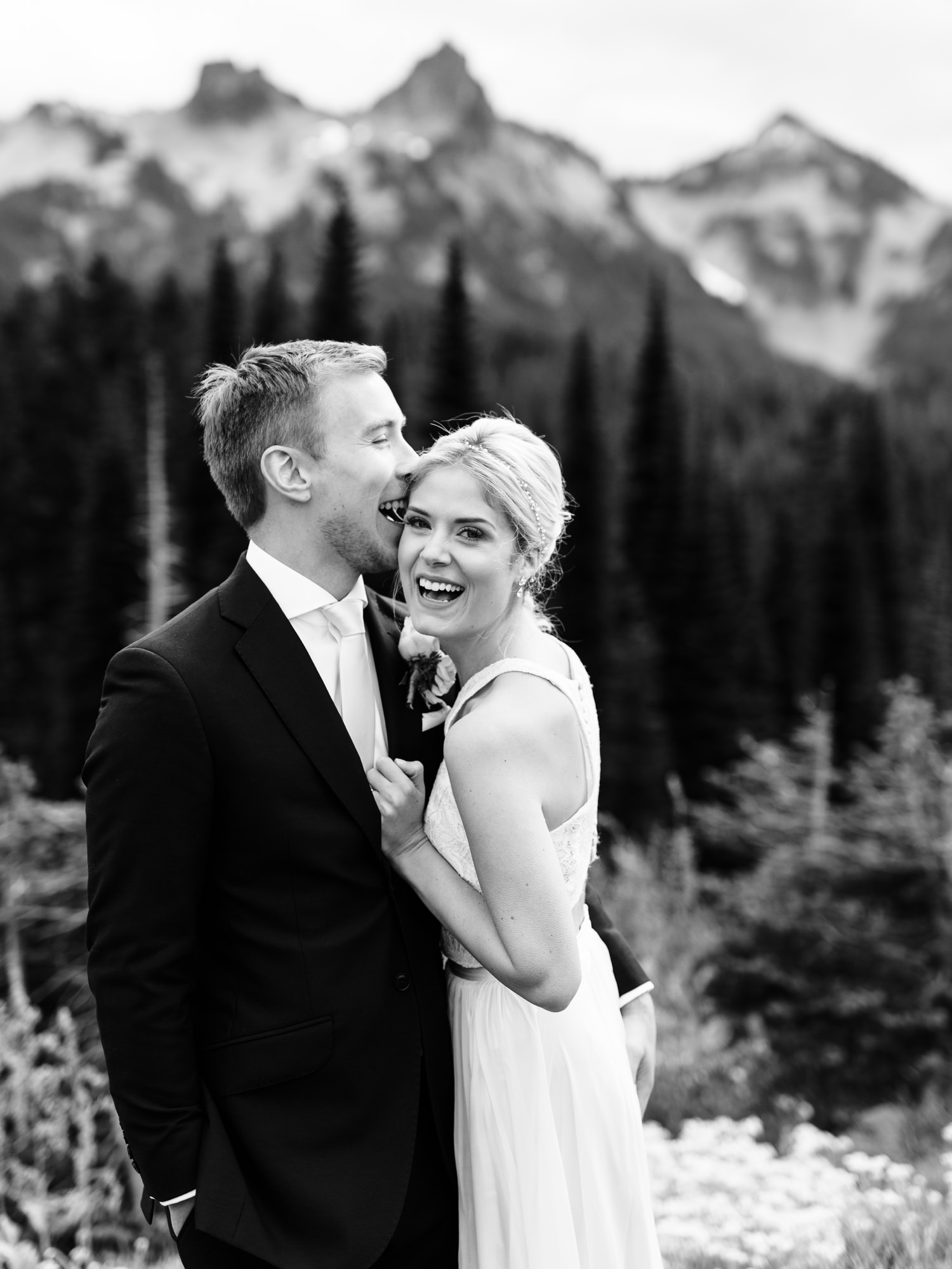 couple laughing at mount rainier national park