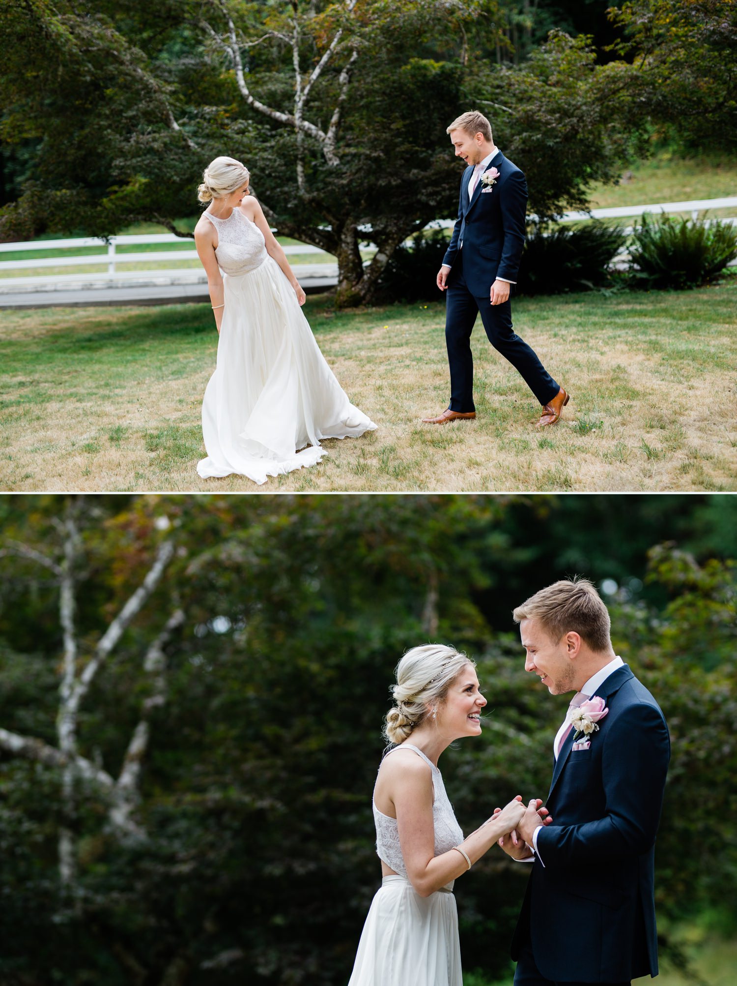 first look wedding photography at ashford mansion in Washington state