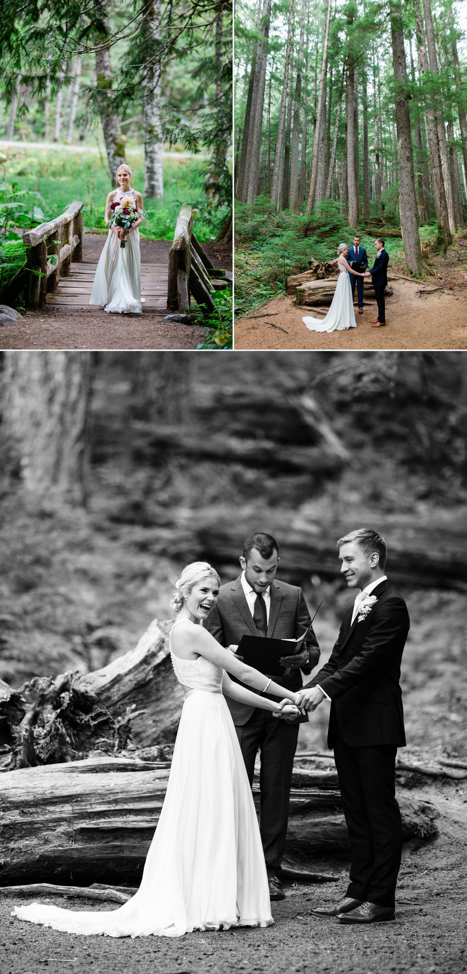 bride and groom at intimate wedding in mount rainier national park