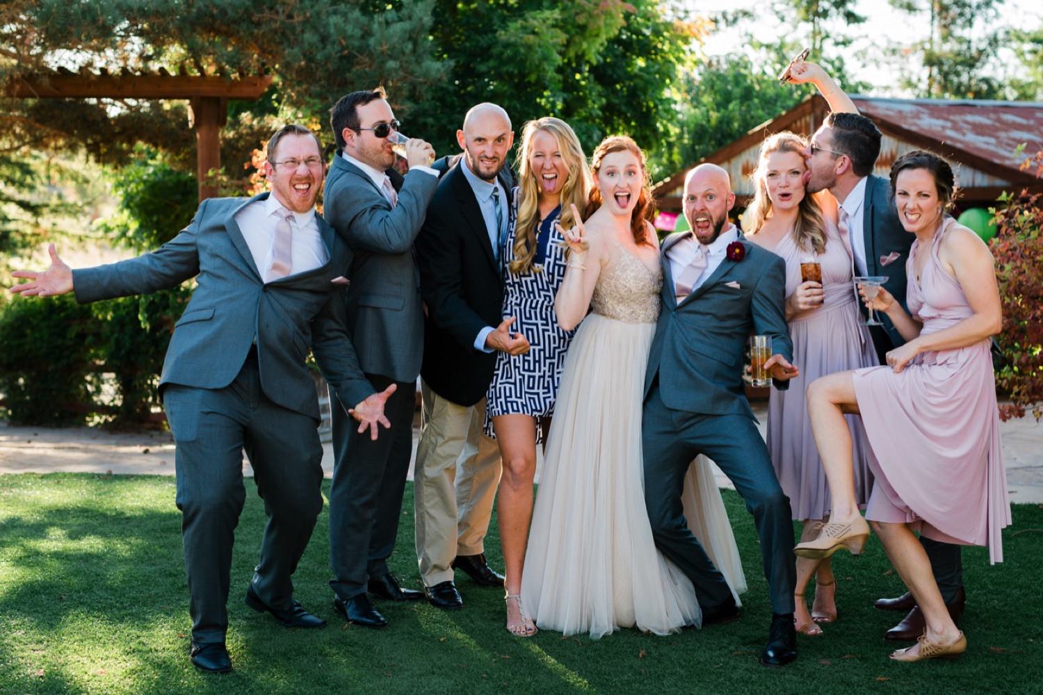 silly group picture at Sova Gardens wedding