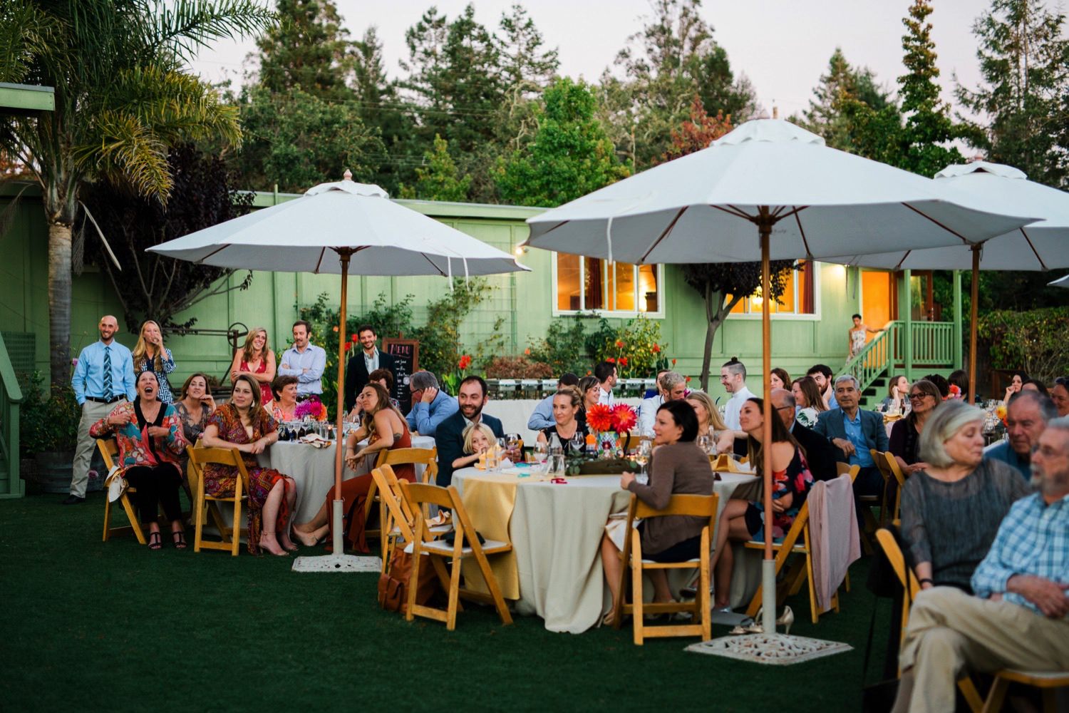 outdoor wedding dinner at sova gardens