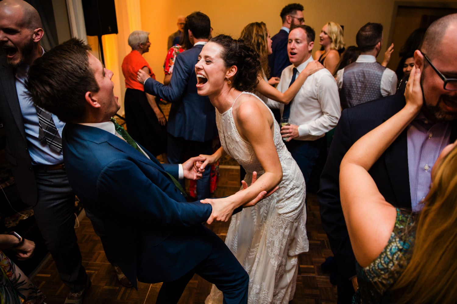 wedding couple dancing at their reception on Orcas Island
