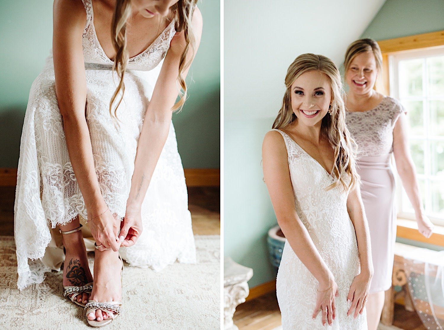 bride getting ready at Pine Creek Farms and Nursery venue in Washington State