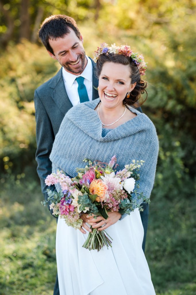 A Seattle wedding couple naturally and comfortably posed for portraits