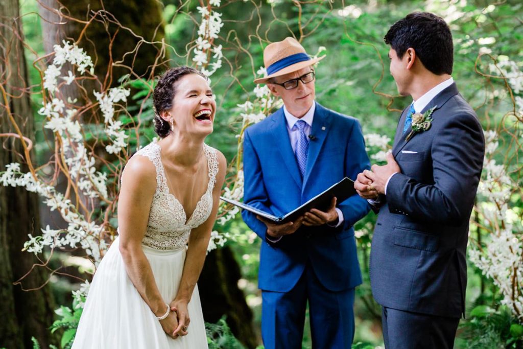 candid wedding photography near seattle with bride laughing