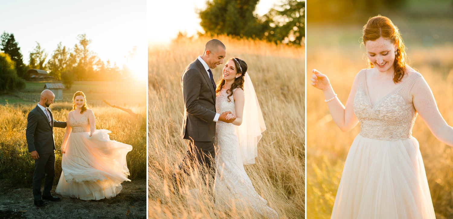 golden hour portraits of wedding couples at Newcastle Golf Club and Sova Gardens