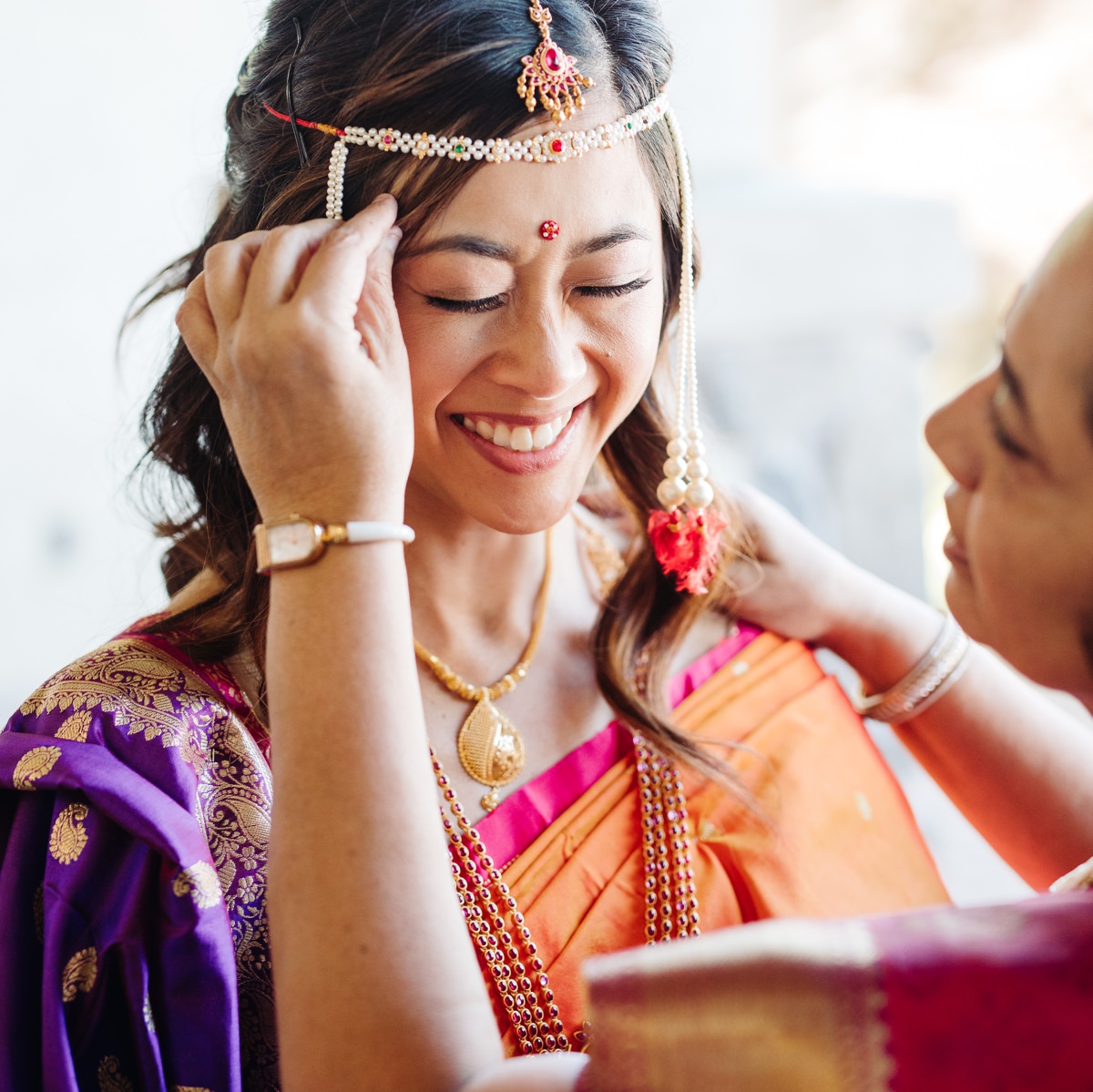 woman getting ready for Indian wedding ceremony at Terra Blanca Winery in Washington