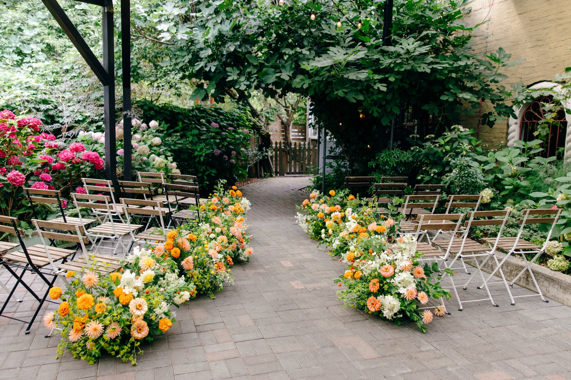 The South Yard is set for a small wedding ceremony at the Corson Building.