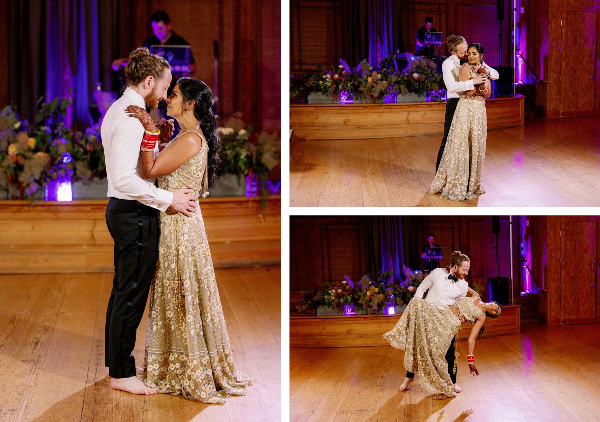 Bride and groom sharing a first dance at IslandWood wedding reception.