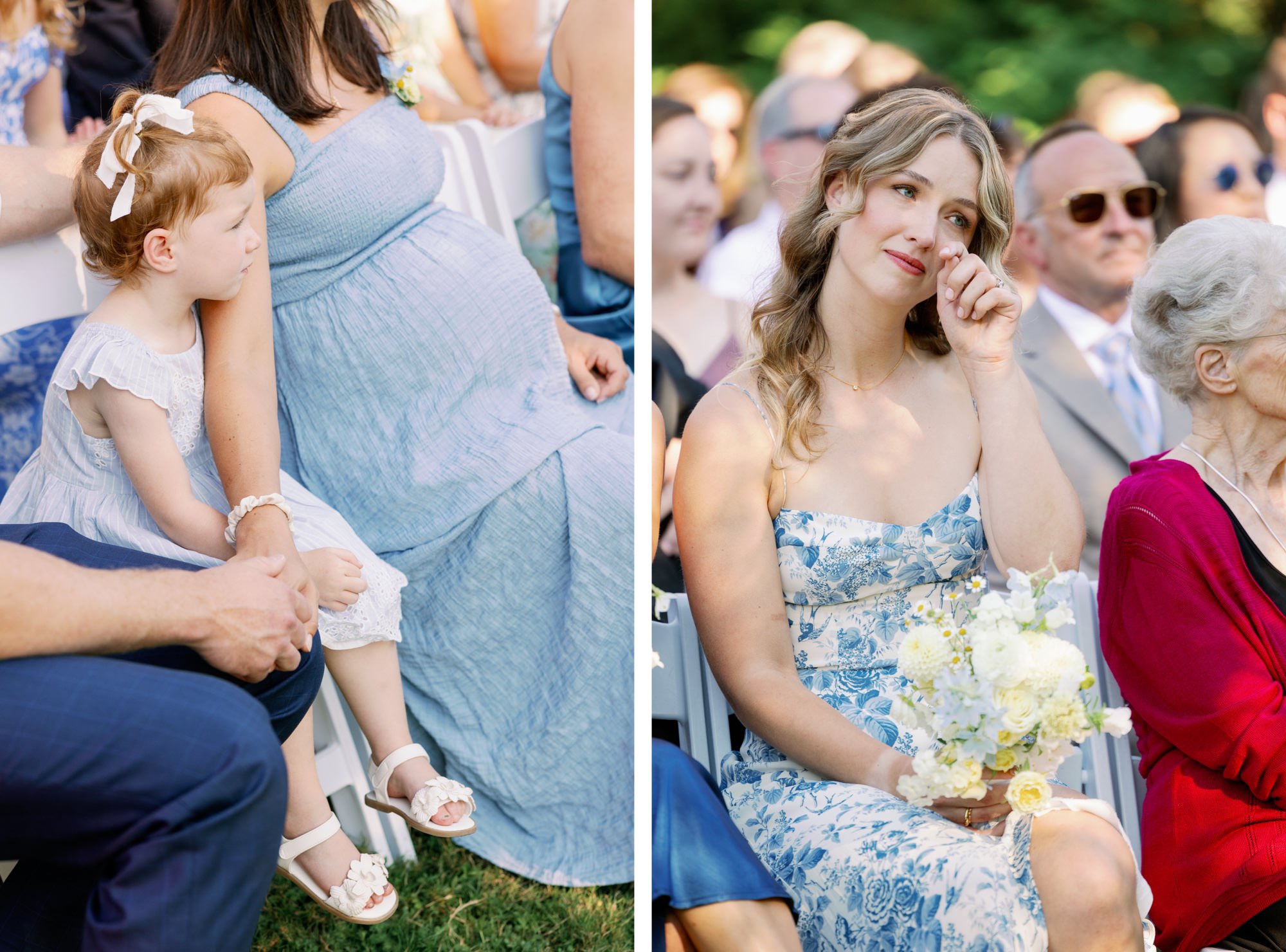 Guests look on as the couple exchanges vows at their ceremony on the Center for Urban Horticulture lawn.