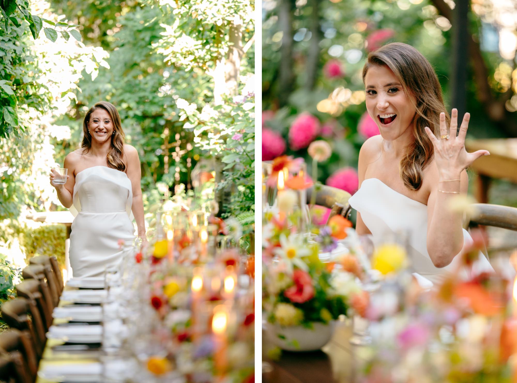 The excitedly bride enters the dinner space.