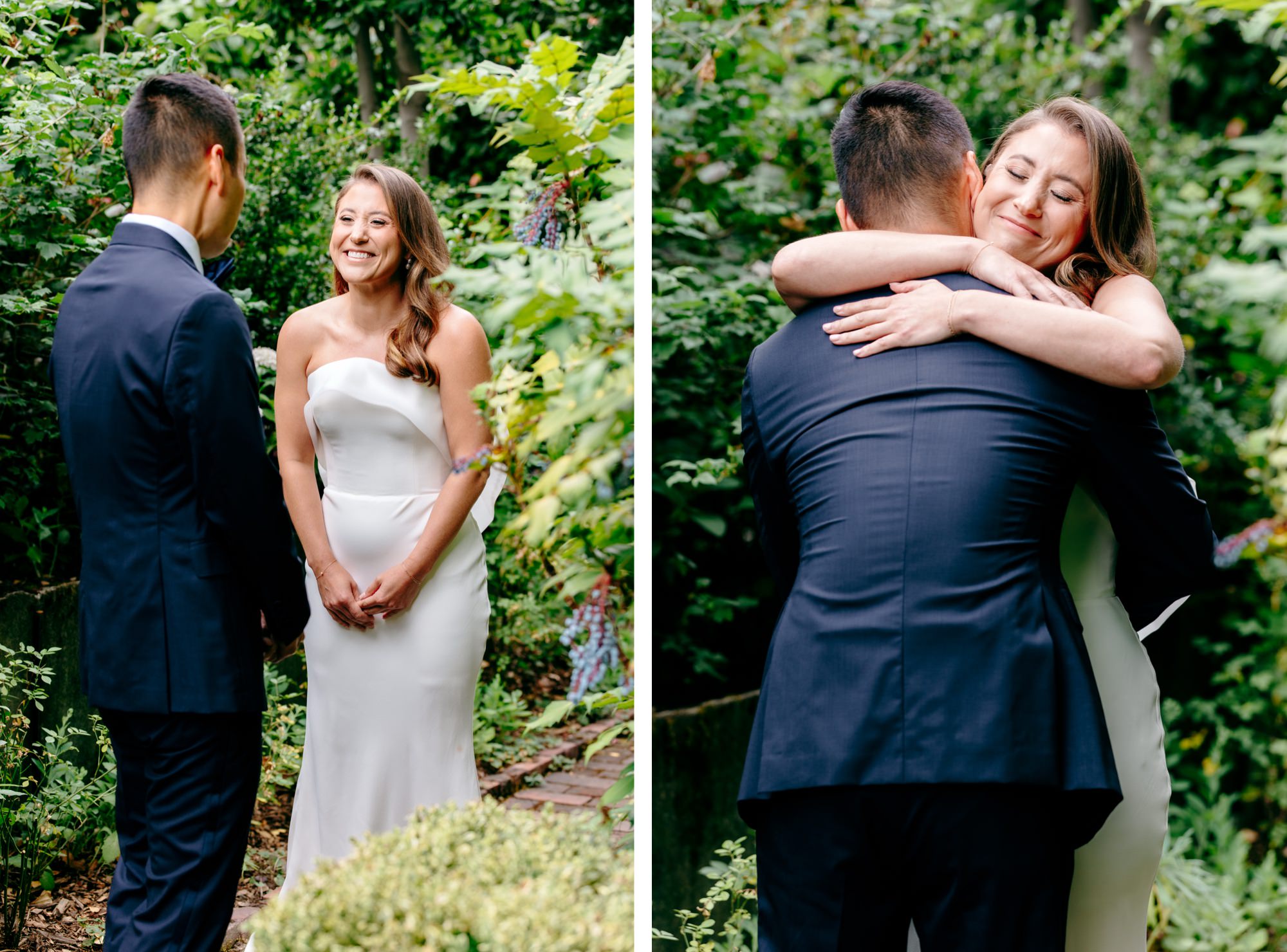 Couple sharing a private first look before their wedding ceremony at The Corson Building