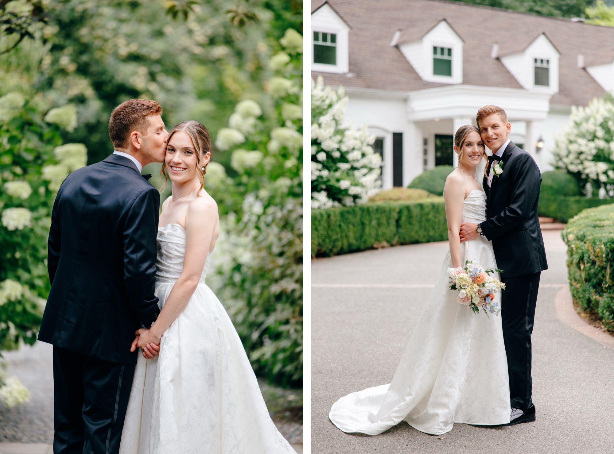 Bride and groom posing for portraits at Fox Hollow Farm, capturing timeless moments from their Fox Hollow Farm wedding in Seattle.
