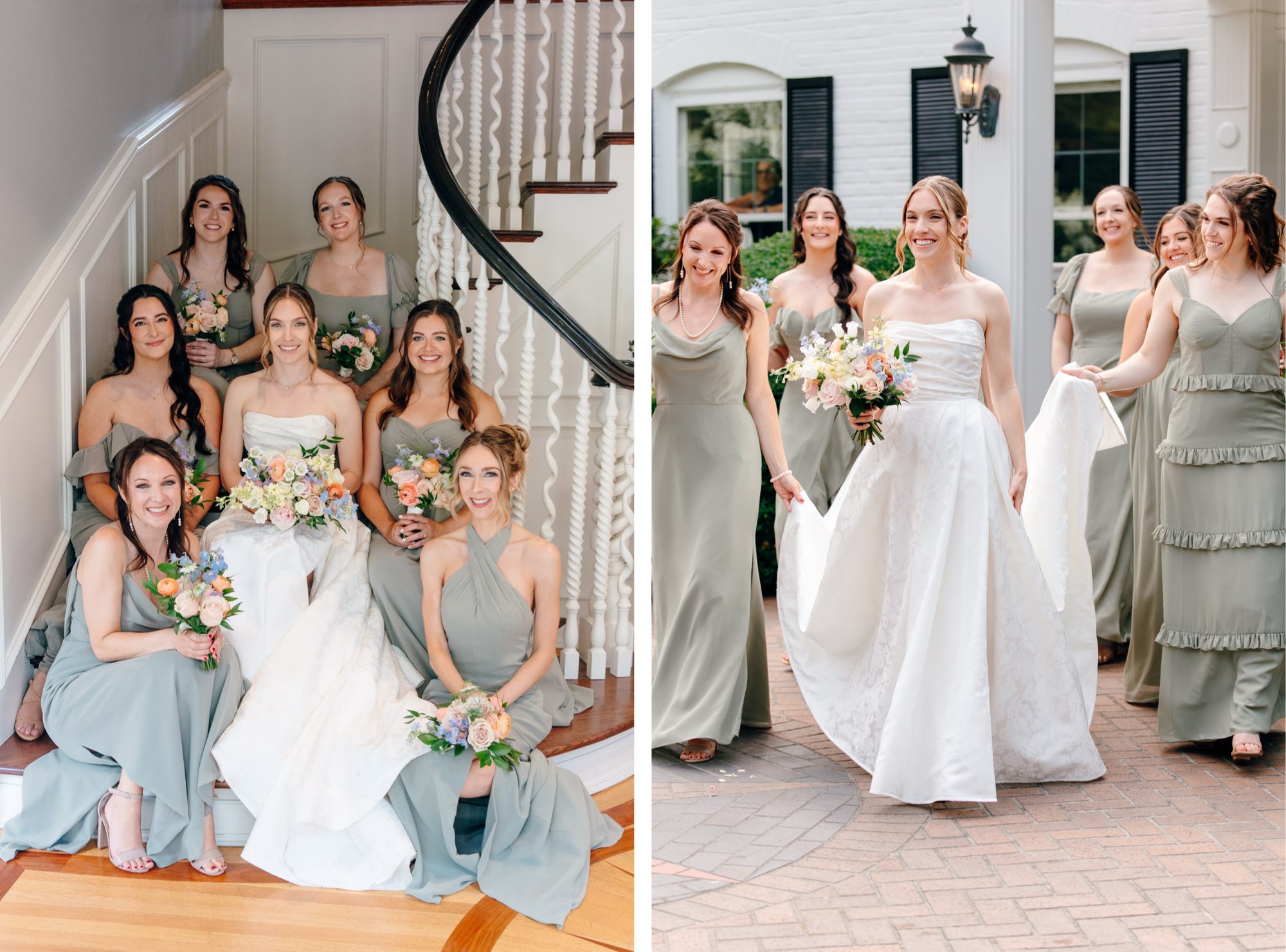 Wedding party captured in fun and candid moments at Fox Hollow Farm, a scenic wedding venue.