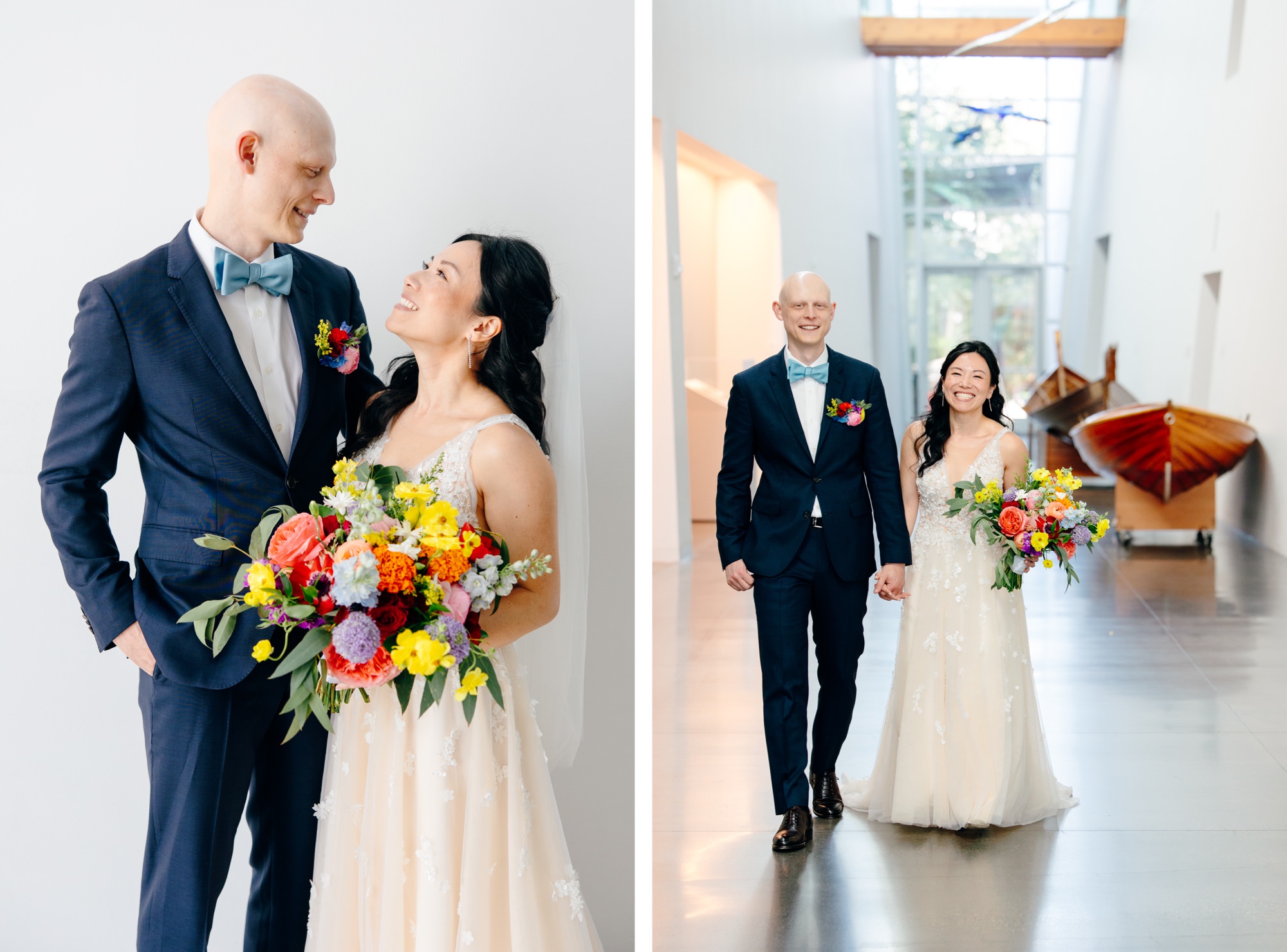 The couple poses for portraits and walks through Fjord Hall at the National Nordic Museum.